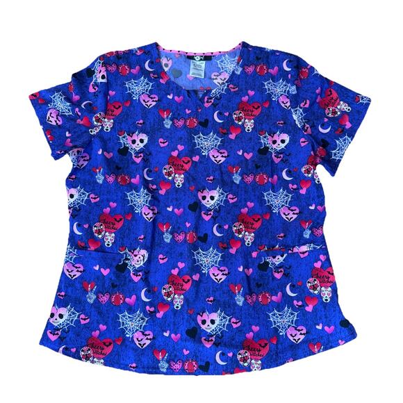 Cheers‎ Witches HeartSoul Scrubs Print V Neck Top Halloween XL NEW NWT - Picture 1 of 7